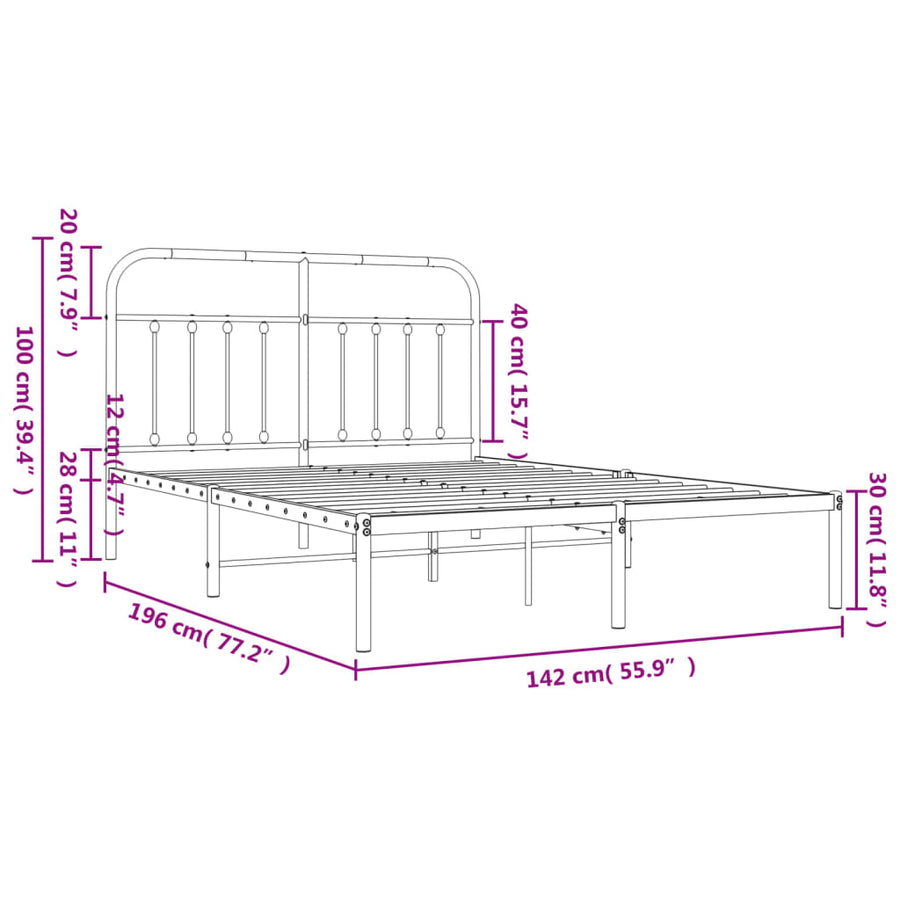 Bedframe Metaal 135 x 190 cm Wit met hoofdbord