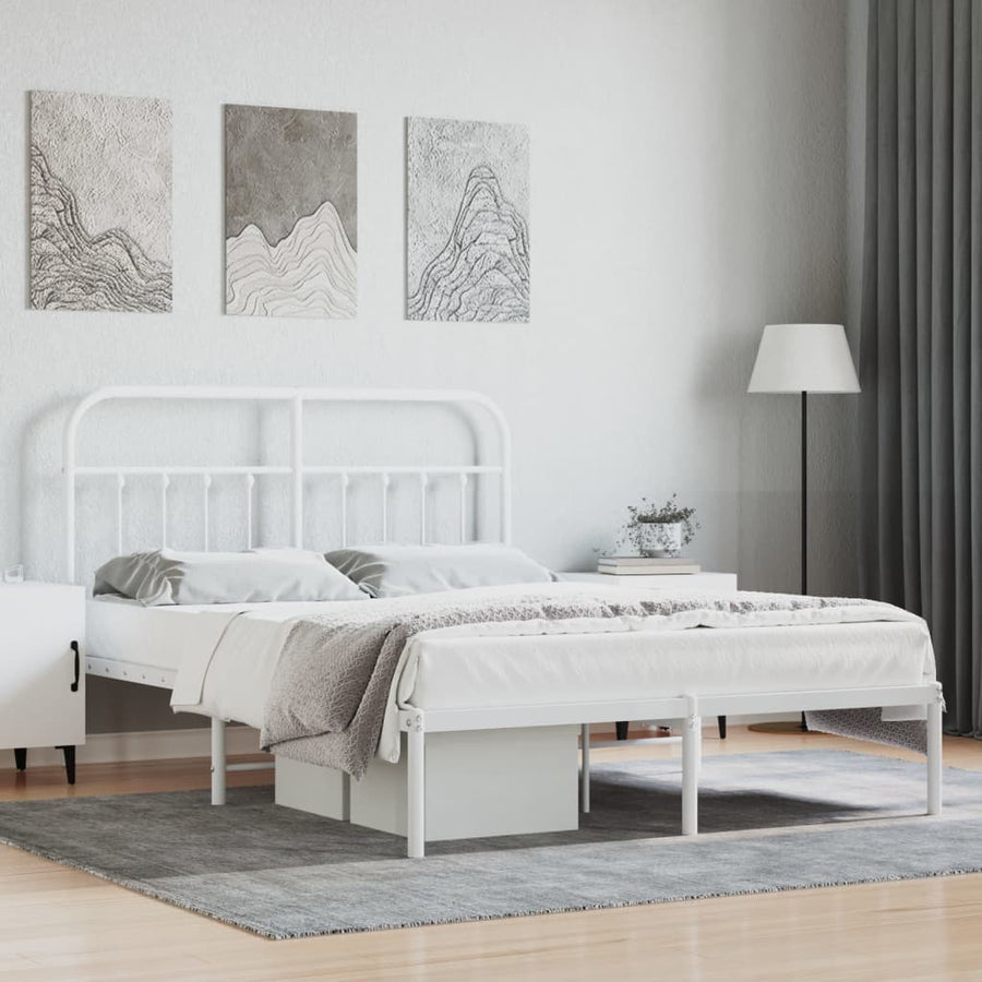 Bedframe Metaal 135 x 190 cm Wit met hoofdbord