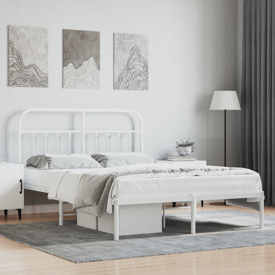 Bedframe Metaal 140 x 200 cm Wit met hoofdbord