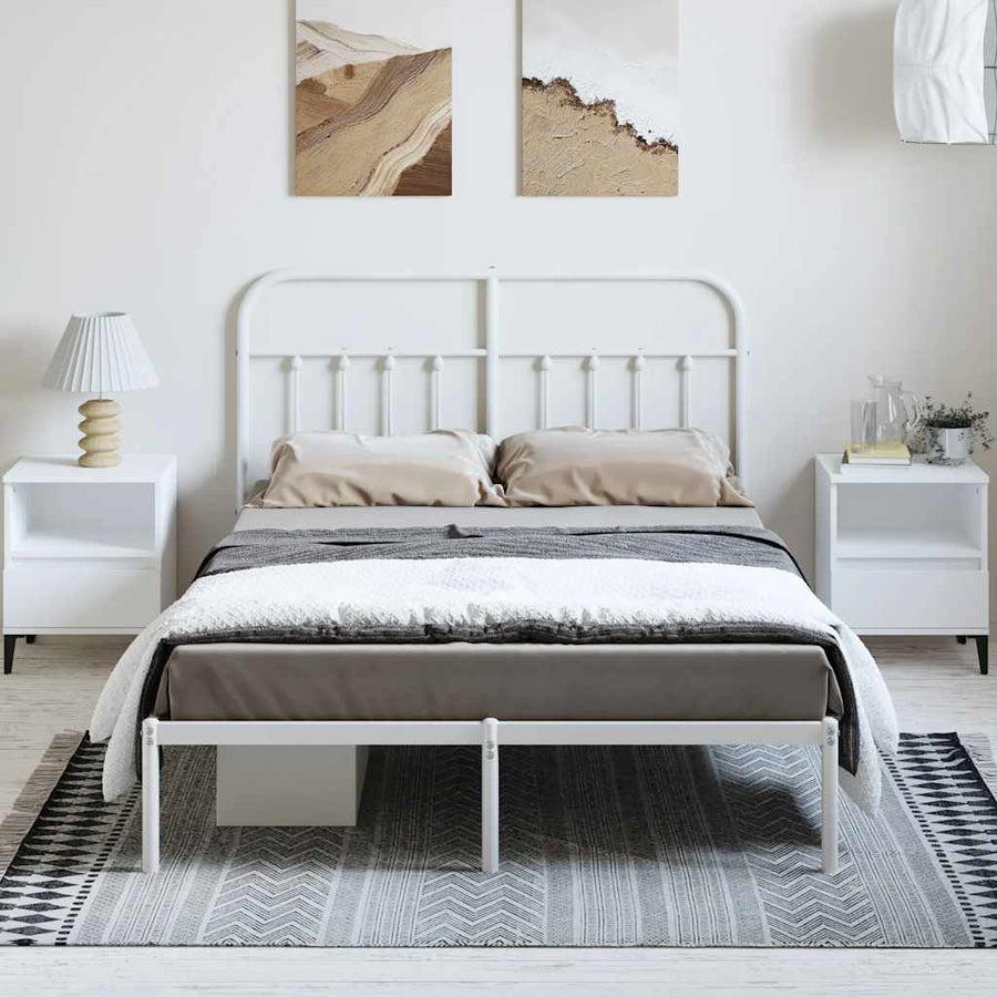 Bedframe met hoofdbord metaal wit 150x200 cm