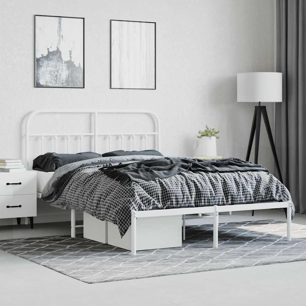 Bedframe met hoofdbord metaal wit 150x200 cm