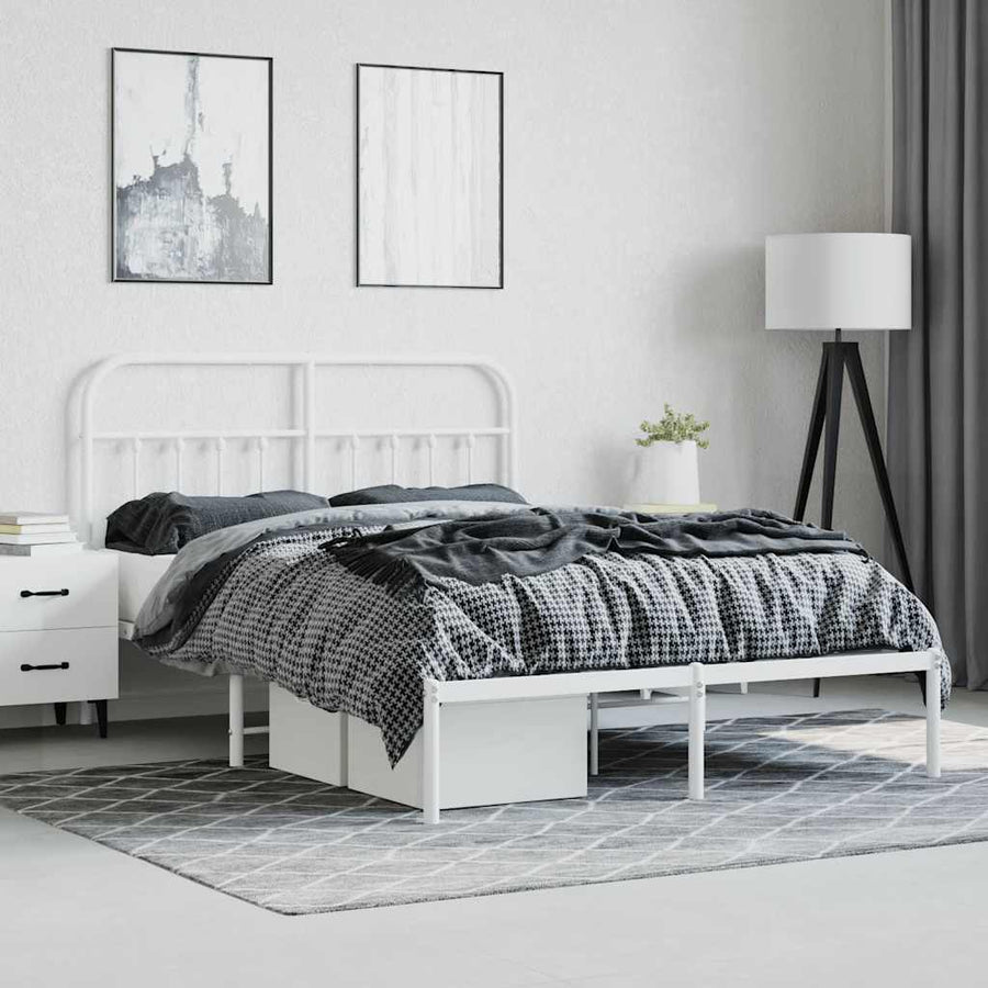 Bedframe met hoofdbord metaal wit 150x200 cm