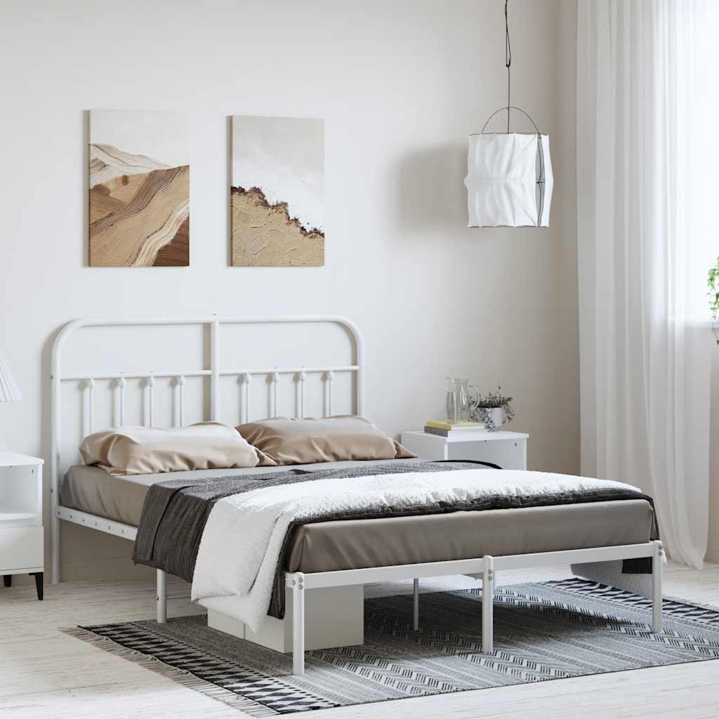 Bedframe met hoofdbord metaal wit 150x200 cm