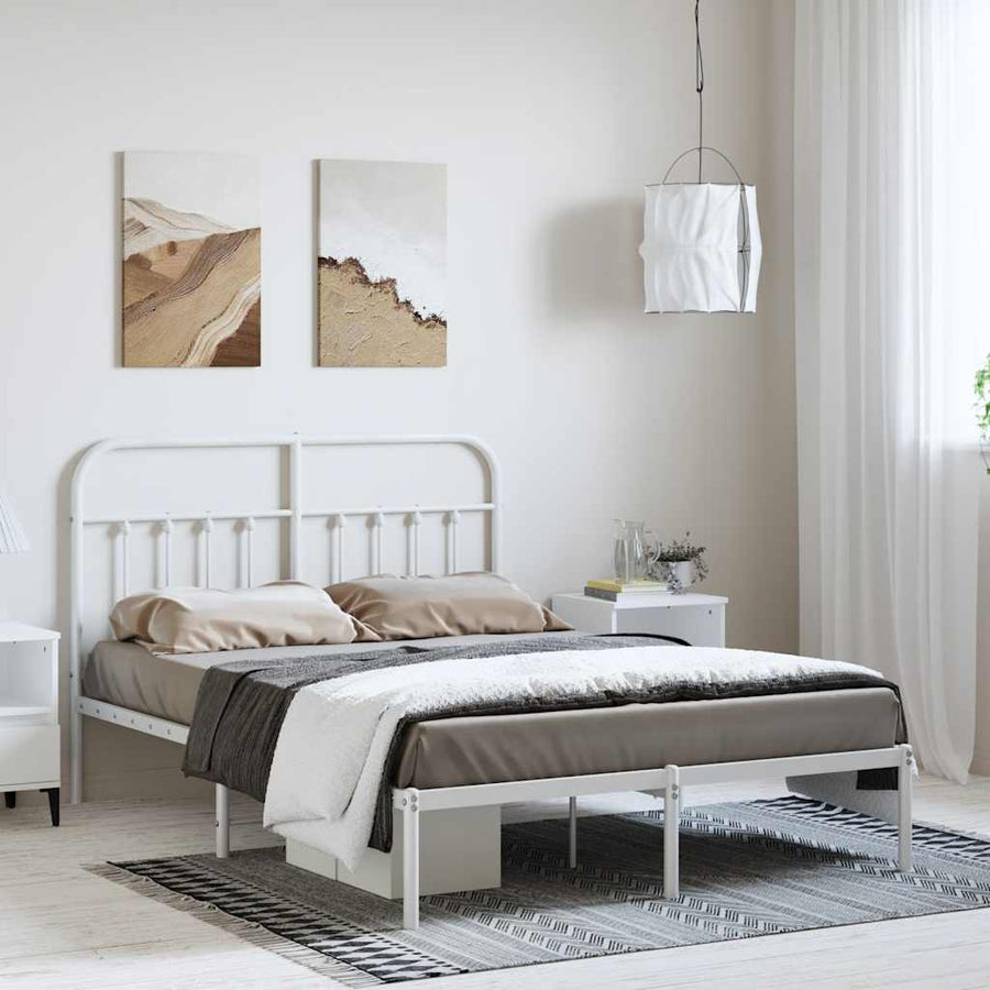 Bedframe met hoofdbord metaal wit 150x200 cm