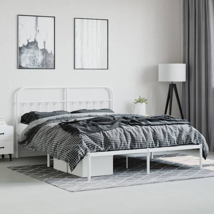 Bedframe Metaal 180 x 200 cm Wit met hoofdbord