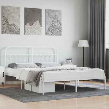 Bedframe Metaal 183 x 213 cm Wit met hoofdbord
