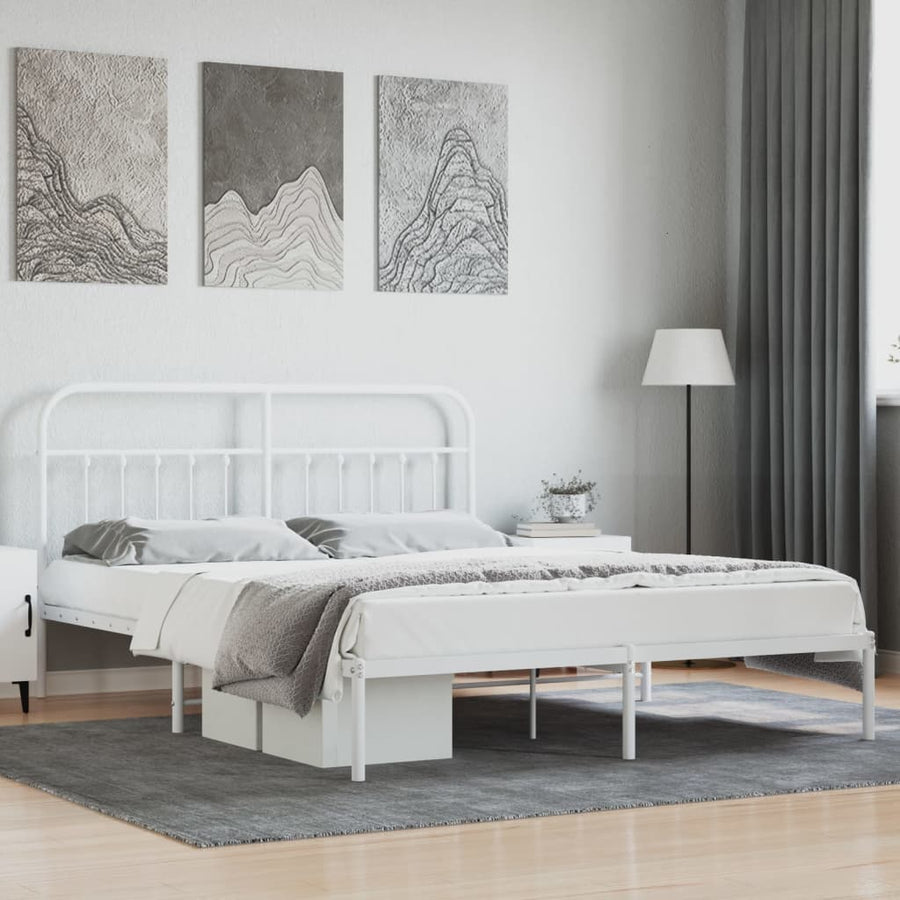 Bedframe Metaal 183 x 213 cm Wit met hoofdbord