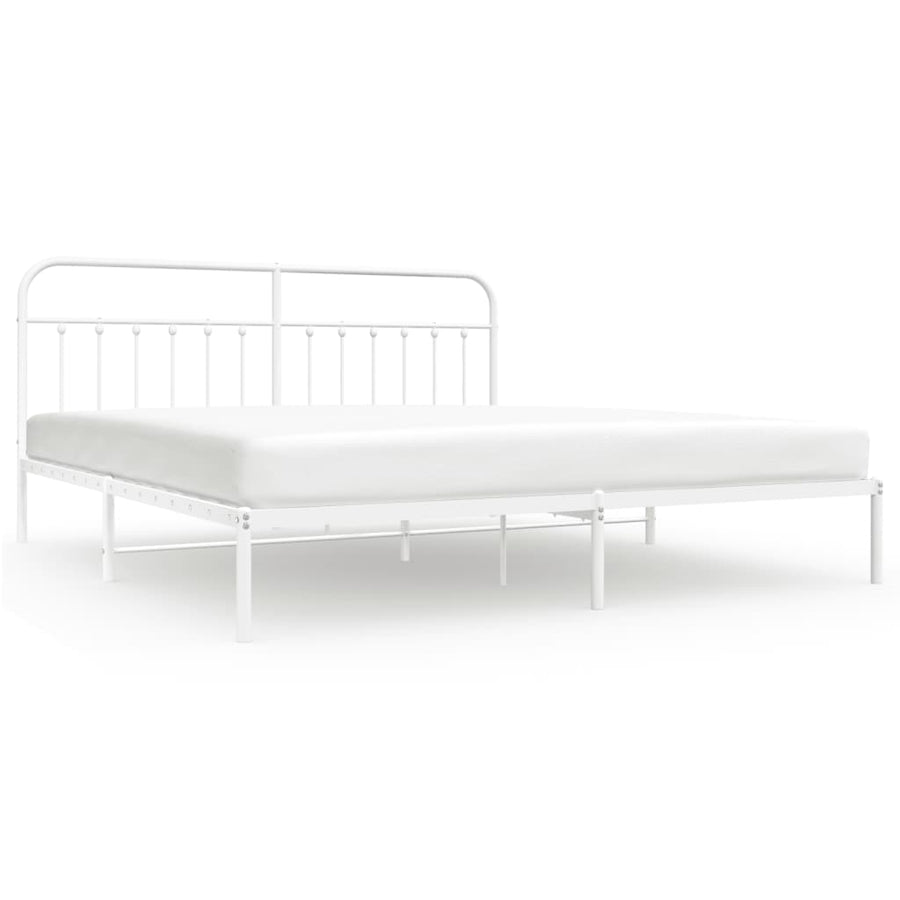 Bedframe Metaal 193 x 203 cm Wit met hoofdbord
