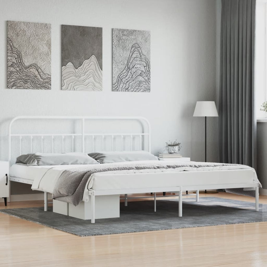 Bedframe Metaal 193 x 203 cm Wit met hoofdbord