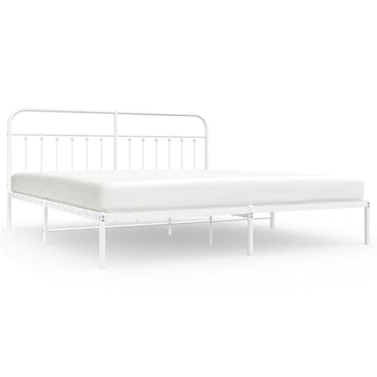 Bedframe Metaal 200 x 200 cm Wit met hoofdbord