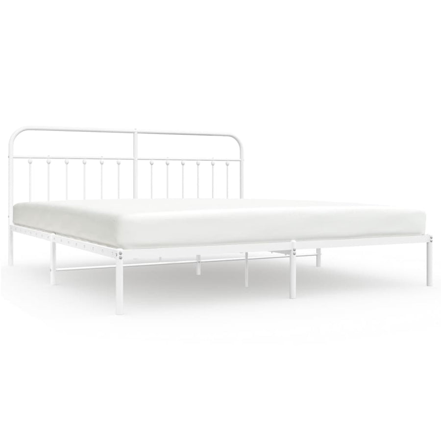 Bedframe Metaal 200 x 200 cm Wit met hoofdbord