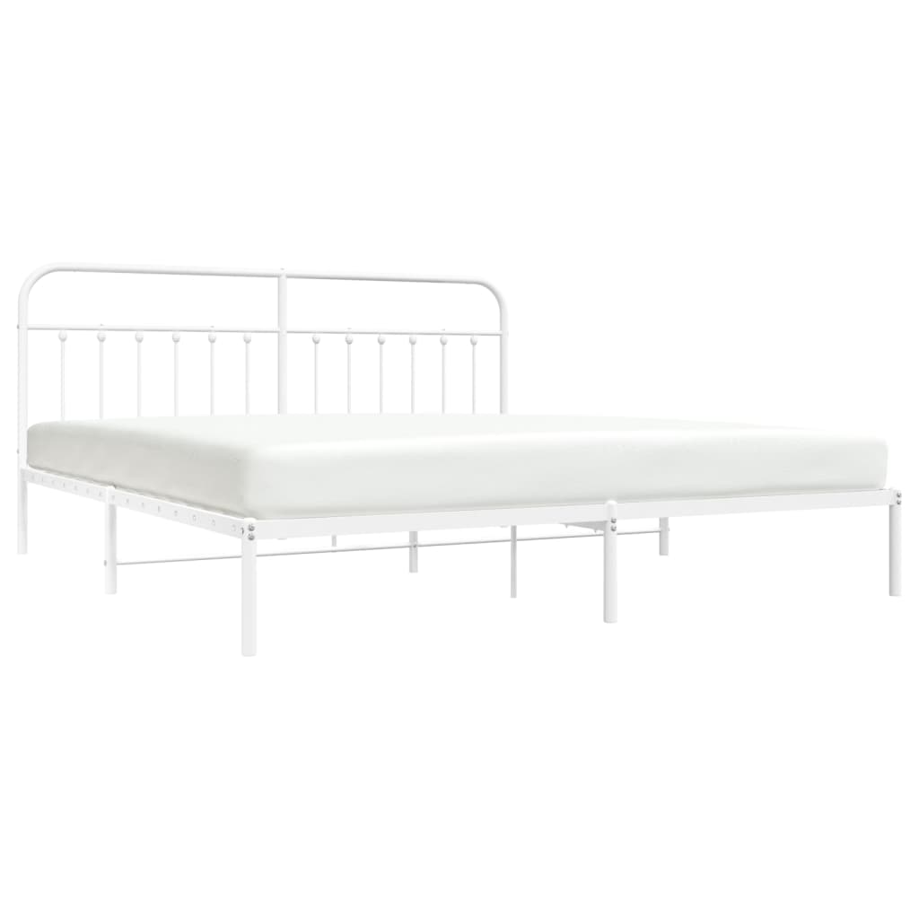 Bedframe Metaal 200 x 200 cm Wit met hoofdbord