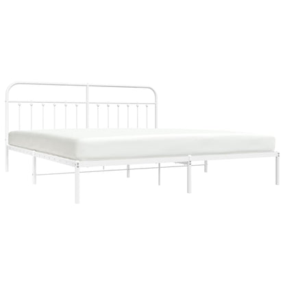 Bedframe Metaal 200 x 200 cm Wit met hoofdbord