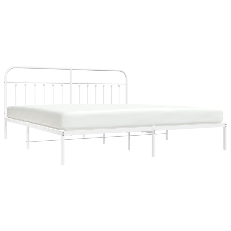 Bedframe Metaal 200 x 200 cm Wit met hoofdbord