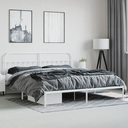 Bedframe Metaal 200 x 200 cm Wit met hoofdbord