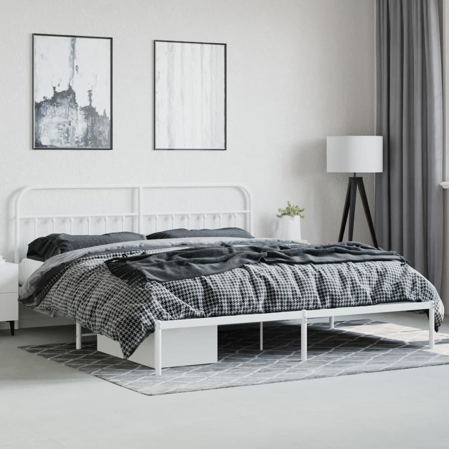 Bedframe Metaal 200 x 200 cm Wit met hoofdbord