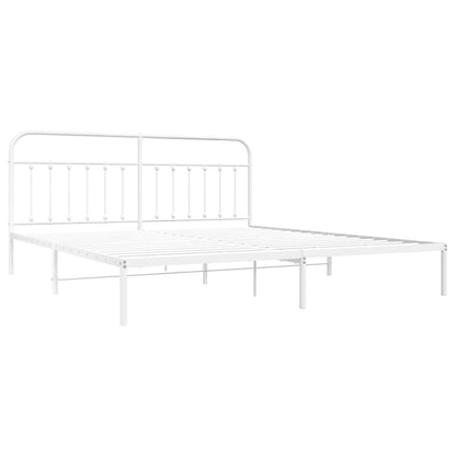 Bedframe Metaal 200 x 200 cm Wit met hoofdbord