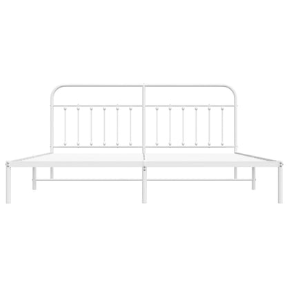 Bedframe Metaal 200 x 200 cm Wit met hoofdbord