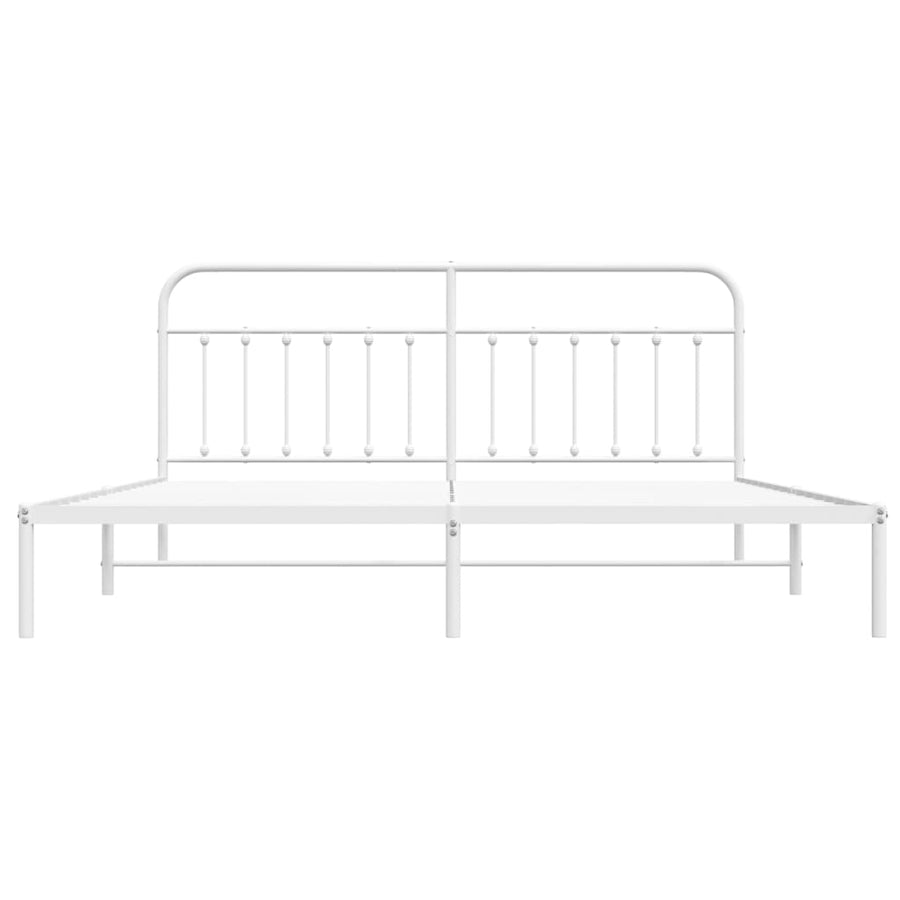 Bedframe Metaal 200 x 200 cm Wit met hoofdbord