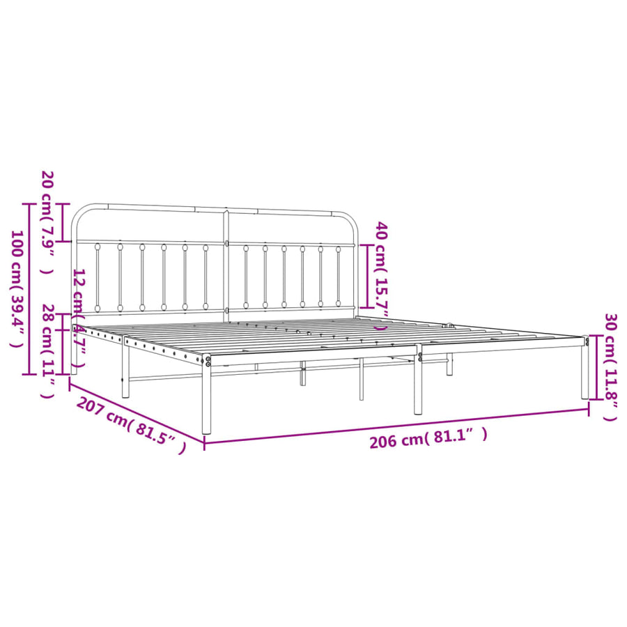 Bedframe Metaal 200 x 200 cm Wit met hoofdbord