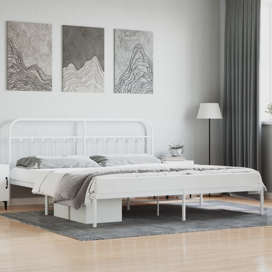 Bedframe Metaal 200 x 200 cm Wit met hoofdbord