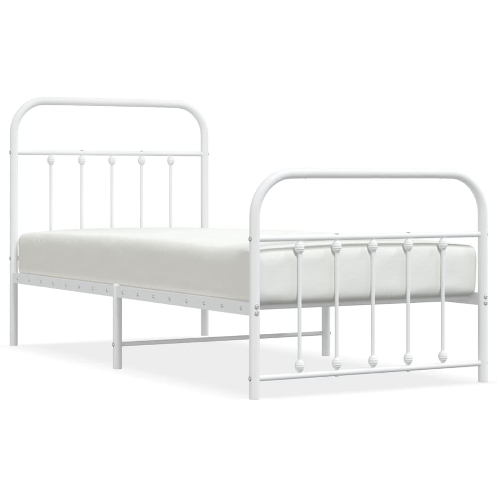 Bedframe Met Hoofd- En Voeteneinde Metaal 90 x 190 cm Wit met hoofdbord & voetbord