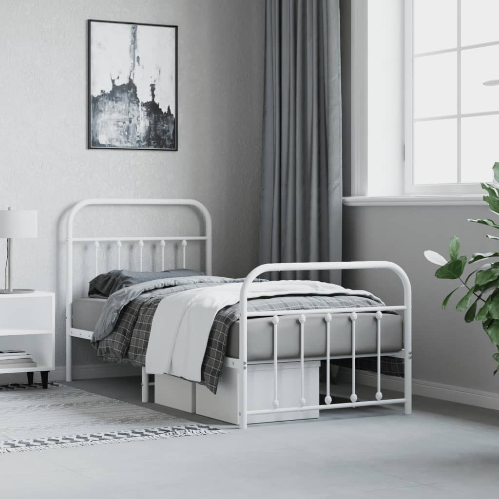 Bedframe Met Hoofd- En Voeteneinde Metaal 90 x 190 cm Wit met hoofdbord & voetbord