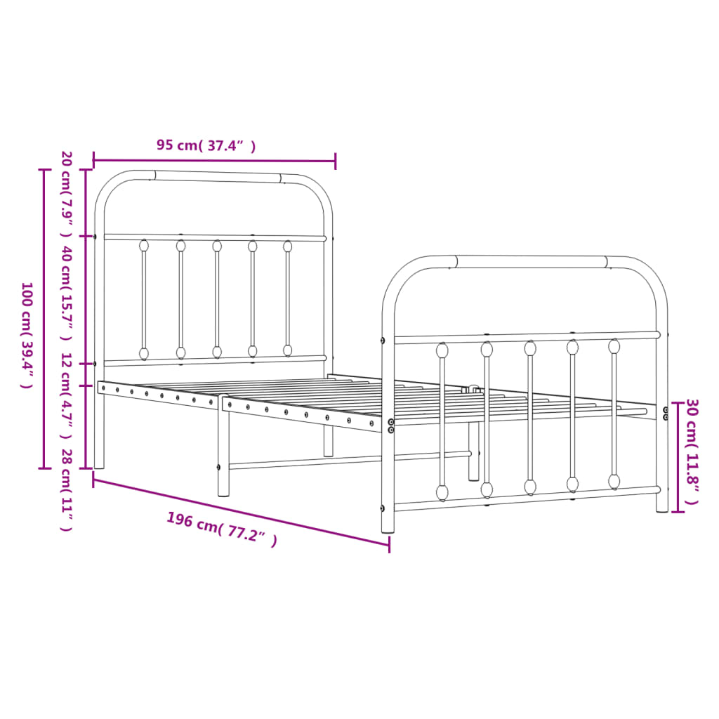 Bedframe Met Hoofd- En Voeteneinde Metaal 90 x 190 cm Wit met hoofdbord & voetbord