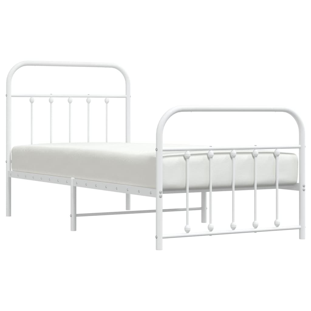 Bedframe Met Hoofd- En Voeteneinde Metaal 90 x 200 cm Wit met hoofdbord & voetbord