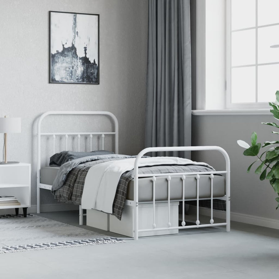 Bedframe Met Hoofd- En Voeteneinde Metaal 90 x 200 cm Wit met hoofdbord & voetbord