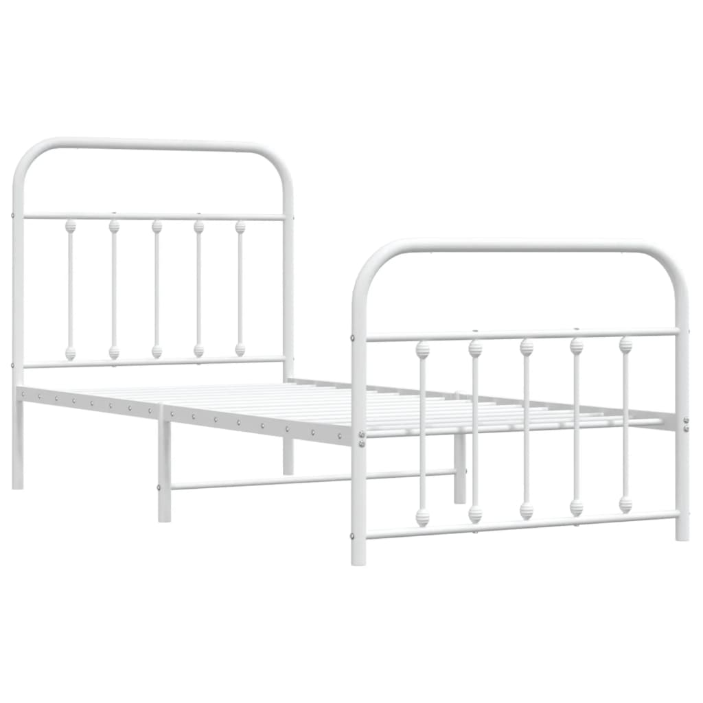 Bedframe Met Hoofd- En Voeteneinde Metaal 90 x 200 cm Wit met hoofdbord & voetbord