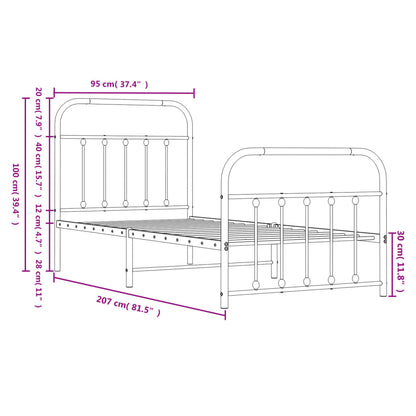 Bedframe Met Hoofd- En Voeteneinde Metaal 90 x 200 cm Wit met hoofdbord & voetbord