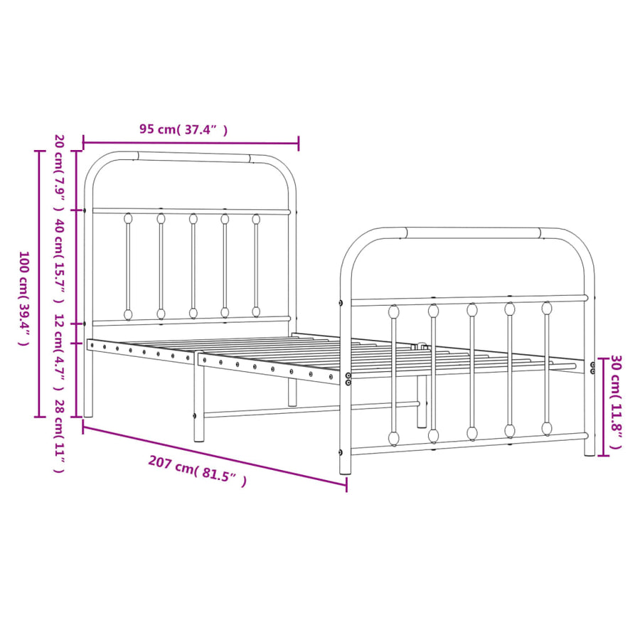 Bedframe Met Hoofd- En Voeteneinde Metaal 90 x 200 cm Wit met hoofdbord & voetbord