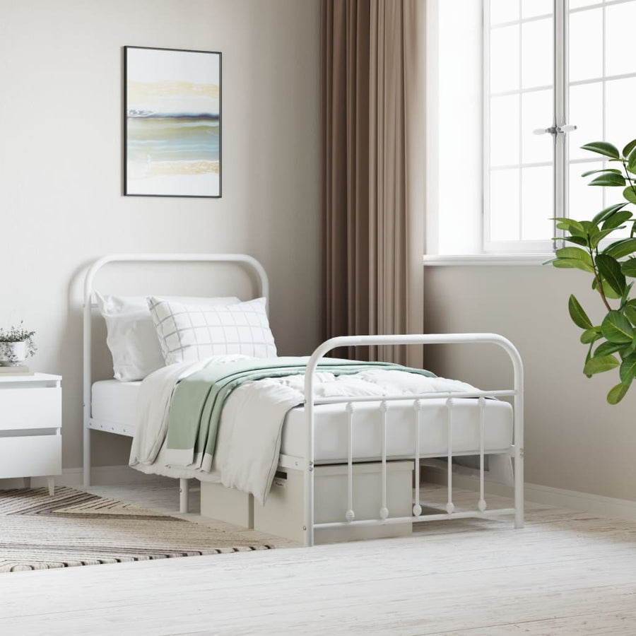 Bedframe Met Hoofd- En Voeteneinde Metaal 90 x 200 cm Wit met hoofdbord & voetbord