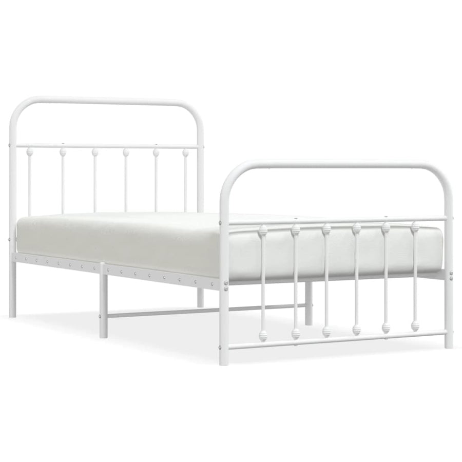 Bedframe Met Hoofd- En Voeteneinde Metaal 100 x 190 cm Wit met hoofdbord & voetbord