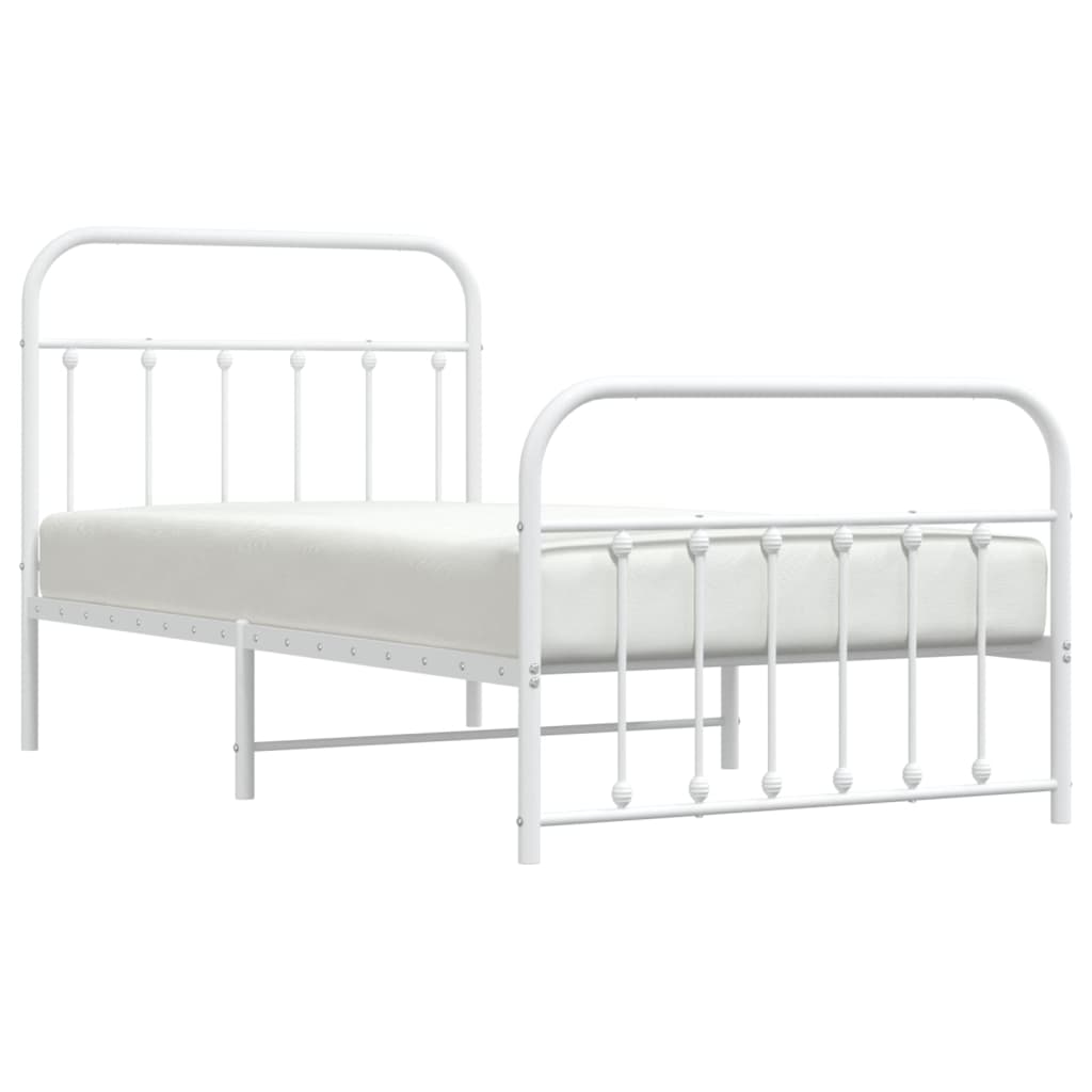 Bedframe Met Hoofd- En Voeteneinde Metaal 100 x 190 cm Wit met hoofdbord & voetbord