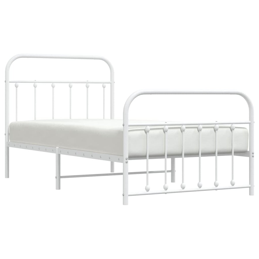 Bedframe Met Hoofd- En Voeteneinde Metaal 100 x 190 cm Wit met hoofdbord & voetbord
