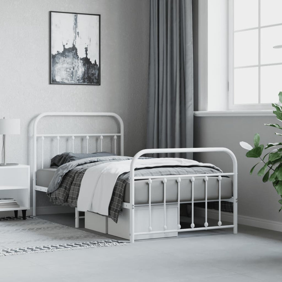 Bedframe Met Hoofd- En Voeteneinde Metaal 100 x 190 cm Wit met hoofdbord & voetbord