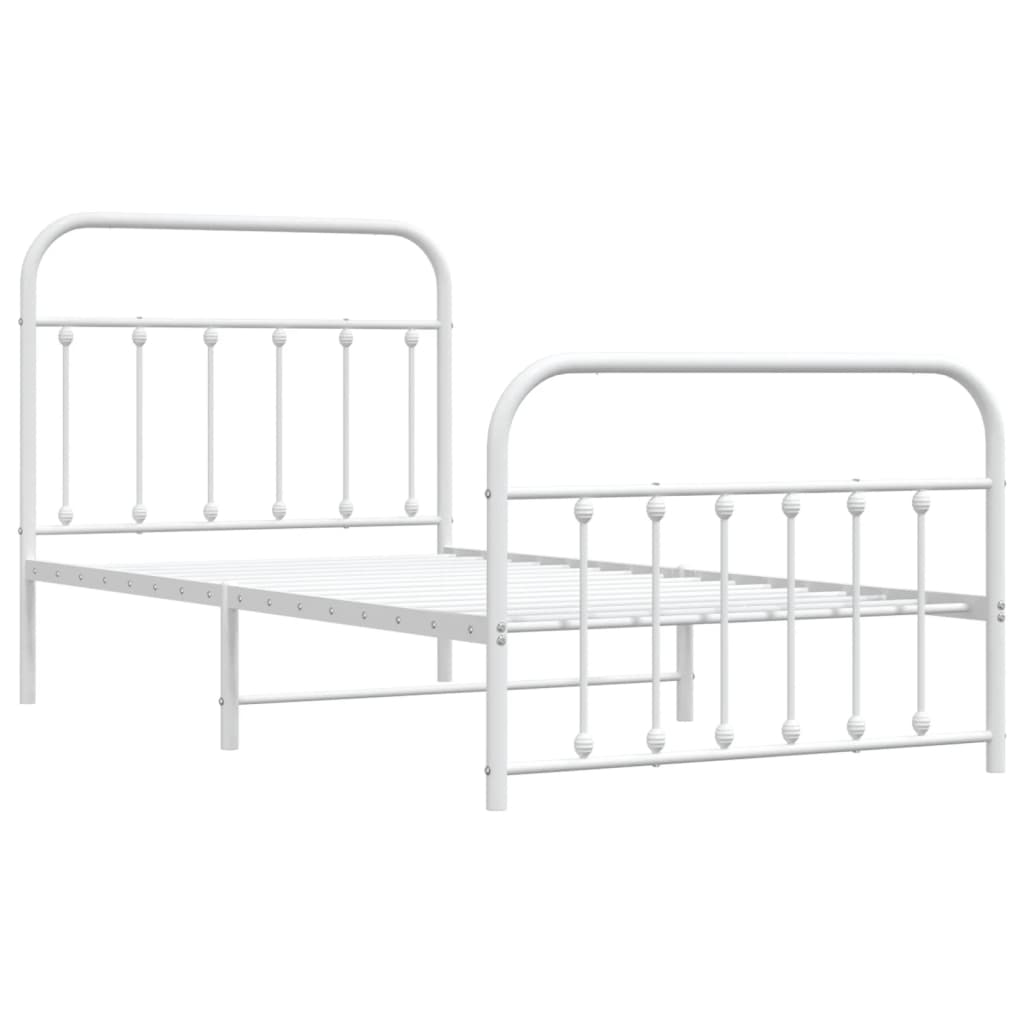 Bedframe Met Hoofd- En Voeteneinde Metaal 100 x 190 cm Wit met hoofdbord & voetbord