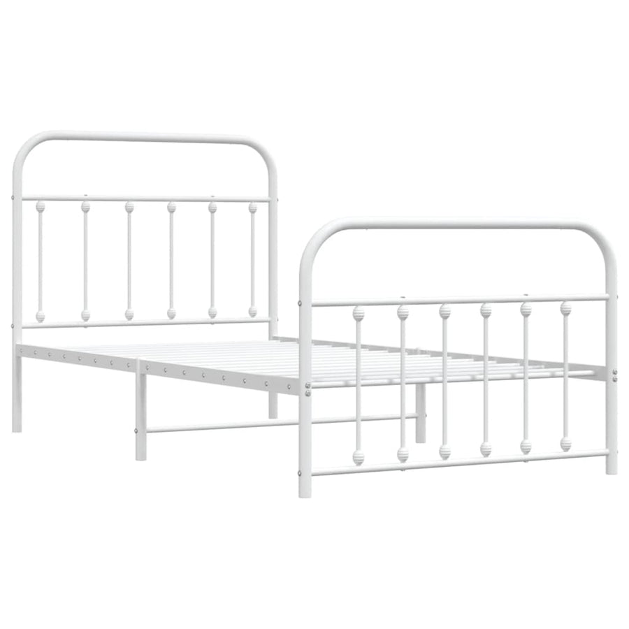 Bedframe Met Hoofd- En Voeteneinde Metaal 100 x 190 cm Wit met hoofdbord & voetbord