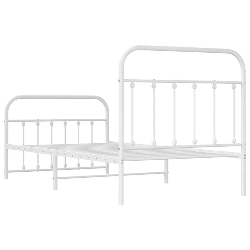 Bedframe Met Hoofd- En Voeteneinde Metaal 100 x 190 cm Wit met hoofdbord & voetbord