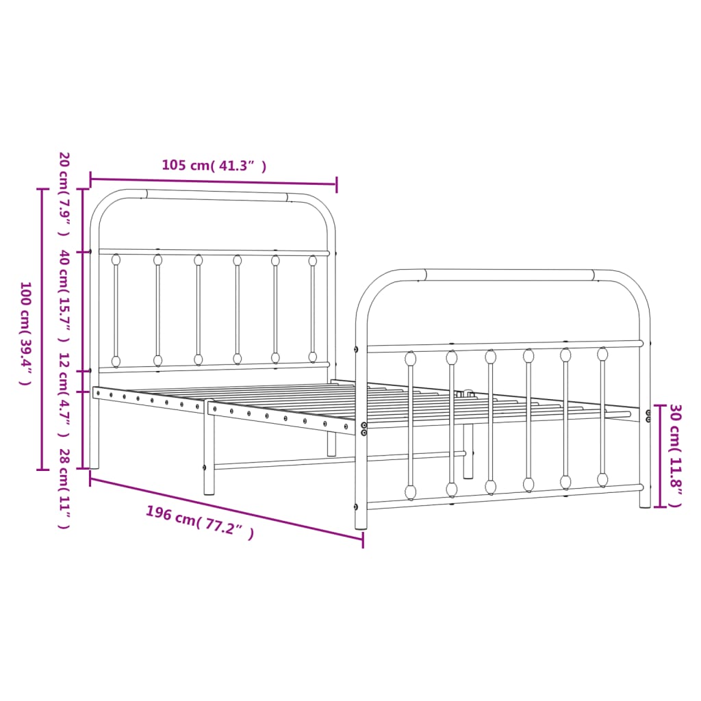 Bedframe Met Hoofd- En Voeteneinde Metaal 100 x 190 cm Wit met hoofdbord & voetbord