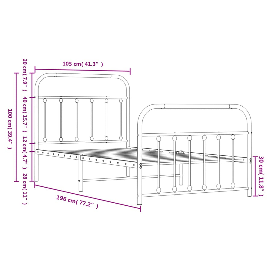 Bedframe Met Hoofd- En Voeteneinde Metaal 100 x 190 cm Wit met hoofdbord & voetbord