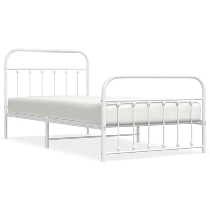 Bedframe Met Hoofd- En Voeteneinde Metaal 107 x 203 cm Wit met hoofdbord & voetbord