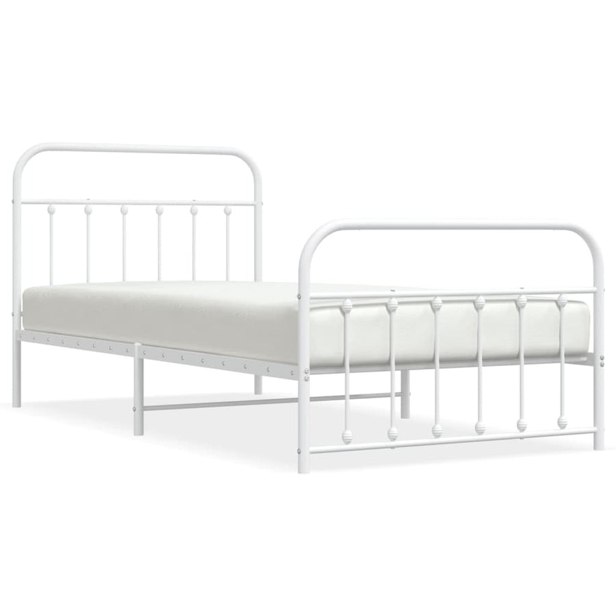 Bedframe Met Hoofd- En Voeteneinde Metaal 107 x 203 cm Wit met hoofdbord & voetbord