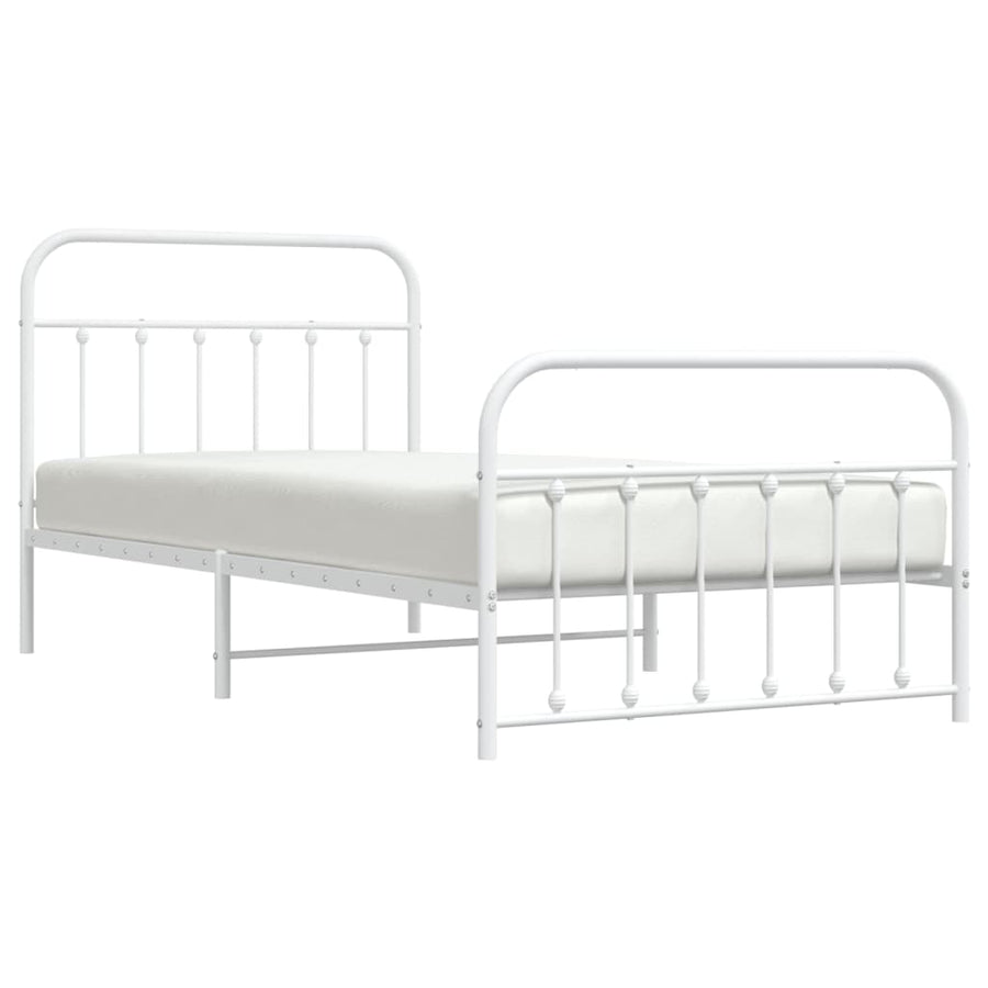 Bedframe Met Hoofd- En Voeteneinde Metaal 107 x 203 cm Wit met hoofdbord & voetbord