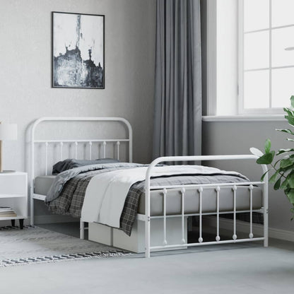 Bedframe Met Hoofd- En Voeteneinde Metaal 107 x 203 cm Wit met hoofdbord & voetbord