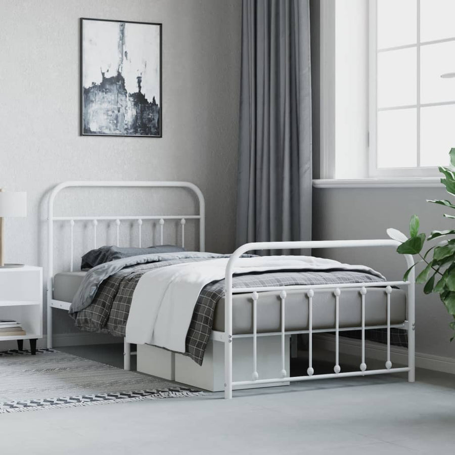 Bedframe Met Hoofd- En Voeteneinde Metaal 107 x 203 cm Wit met hoofdbord & voetbord