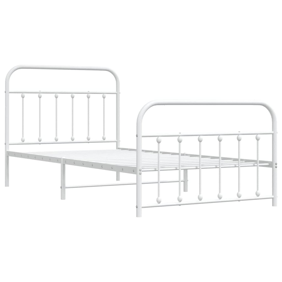 Bedframe Met Hoofd- En Voeteneinde Metaal 107 x 203 cm Wit met hoofdbord & voetbord