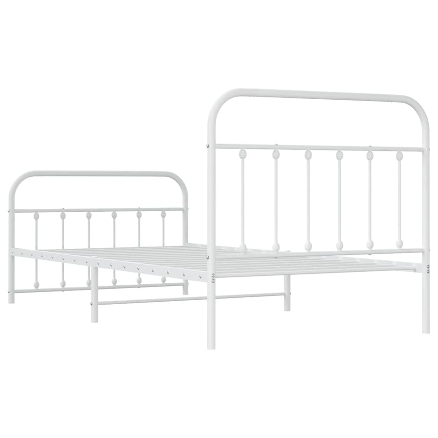 Bedframe Met Hoofd- En Voeteneinde Metaal 107 x 203 cm Wit met hoofdbord & voetbord